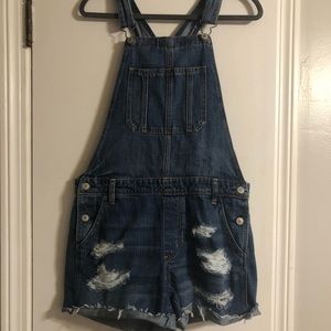 American eagle denim overall shorts